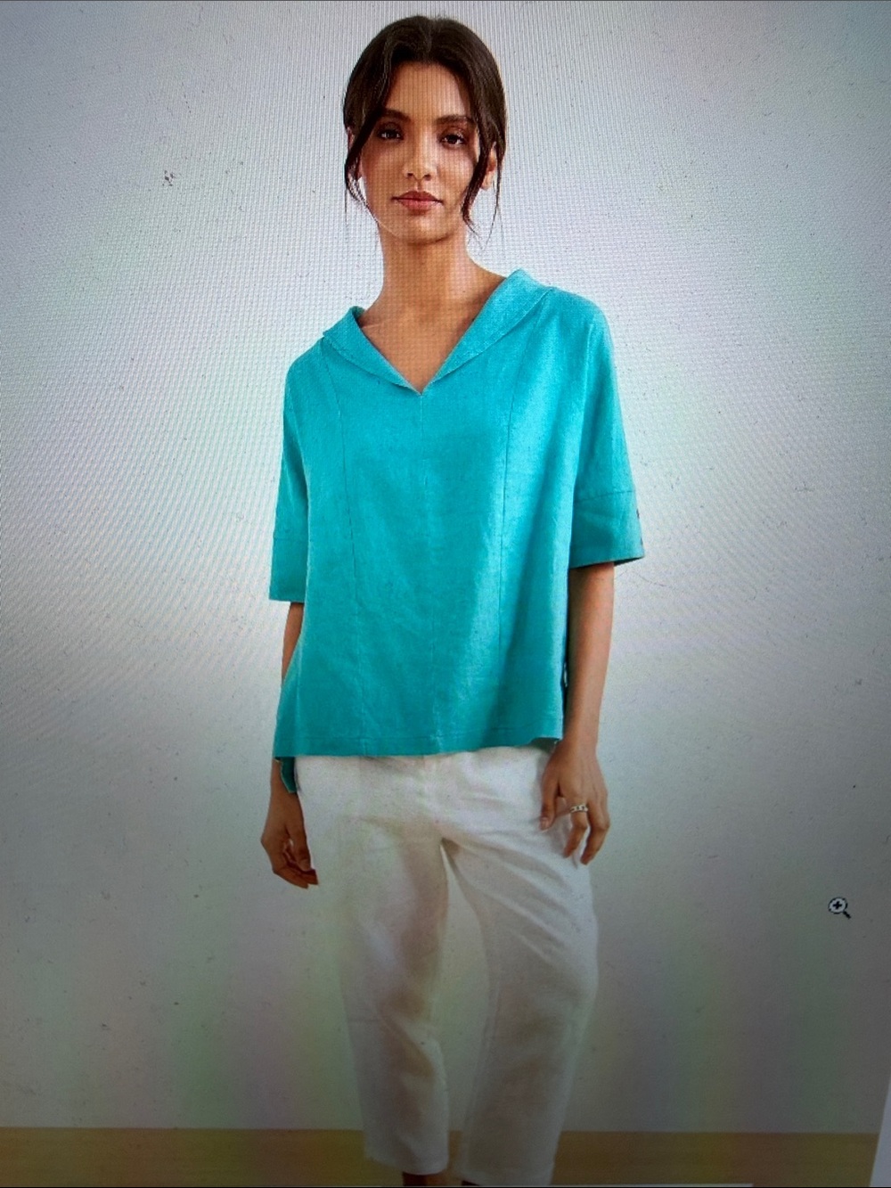NWT Lintico sz M Linen V-Neck Short-Sleeve Shirt SIERRA Mint Lagoon luxe casual